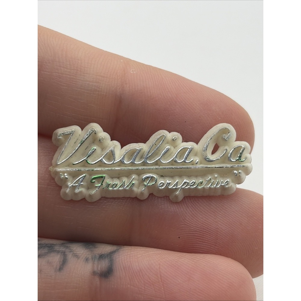 Visalia California A Fresh Perspective White Plastic Lapel Hat Pin